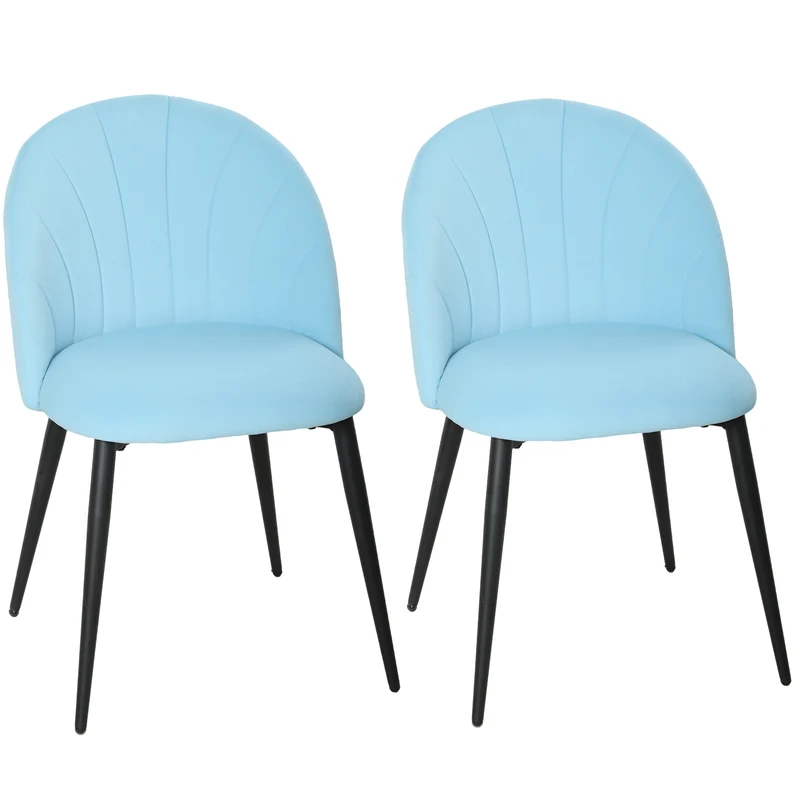 Conjunto 2 Cadeiras de Jantar Estofadas com Encosto em Forma de Concha em Veludo 52x55x79 cm Azul