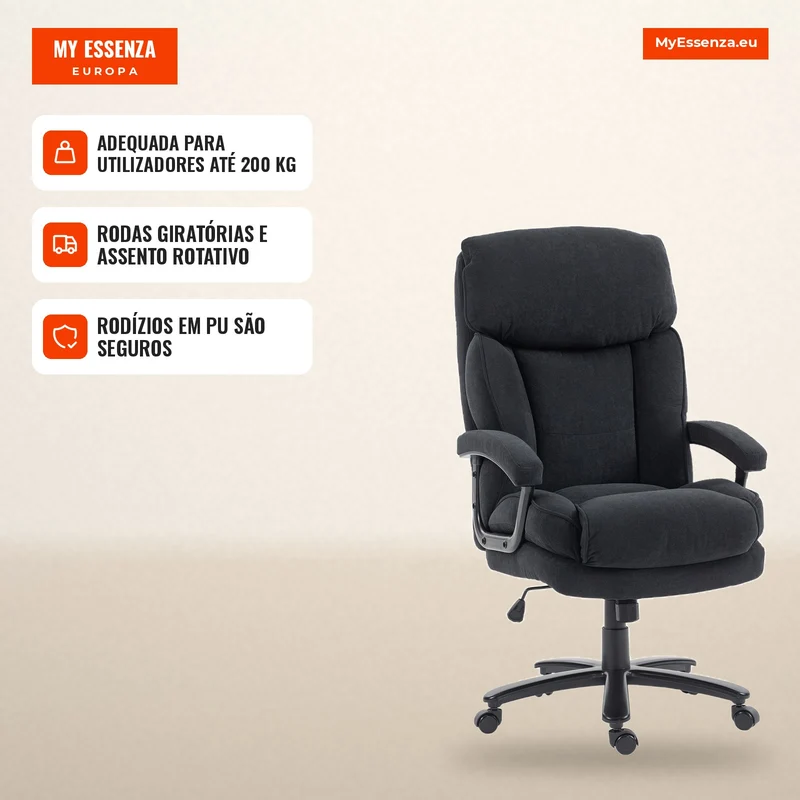 Cadeira Executiva Ergonómica Cadeira de Escritório até 200 kg com Aspeto de Linho Encosto Alto