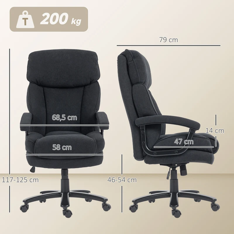 Cadeira Executiva Ergonómica Cadeira de Escritório até 200 kg com Aspeto de Linho Encosto Alto