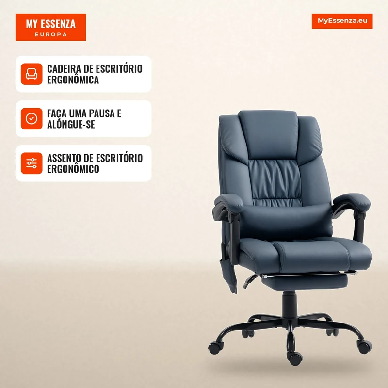 Cadeira de Massagem Apoio de Pés Altura Ajustável 66x75x112-122 cm Azul
