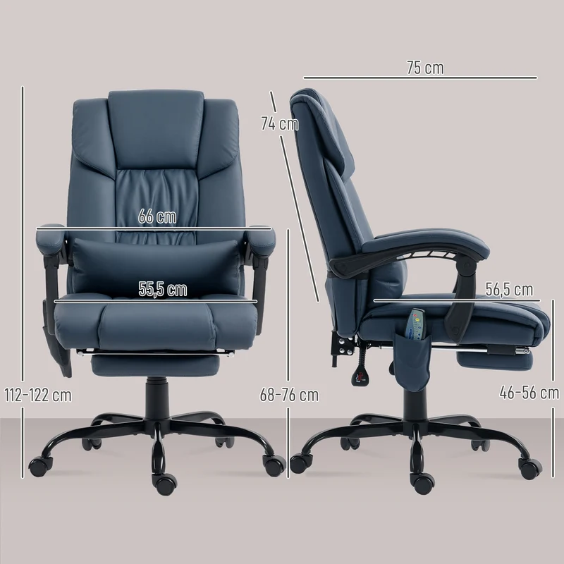 Cadeira de Massagem Apoio de Pés Altura Ajustável 66x75x112-122 cm Azul