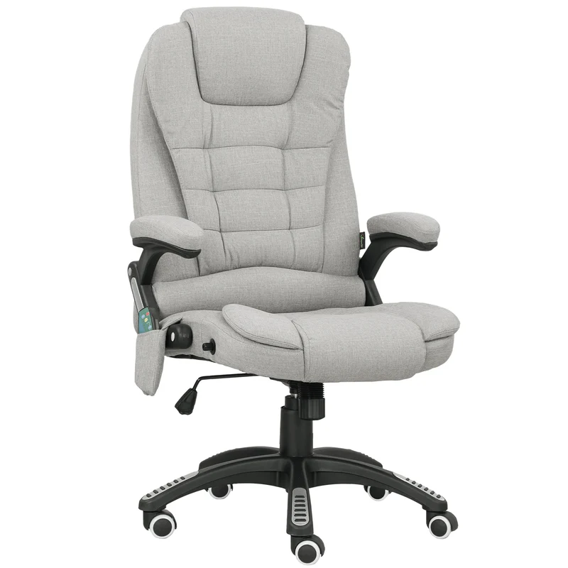 Cadeira de Escritório com Massagem e Aquecimento com Altura Ajustável Encosto Reclinável e Controle Remoto Cinza
