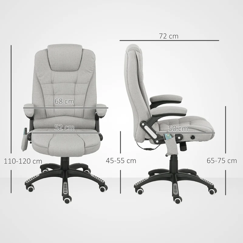 Cadeira de Escritório com Massagem e Aquecimento com Altura Ajustável Encosto Reclinável e Controle Remoto Cinza