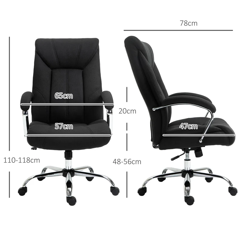 Poltrona de Escritório Cadeira de Escritório Ergonómica Altura Ajustável Encosto Alto Função de Balanço 65x78x118 cm Preto