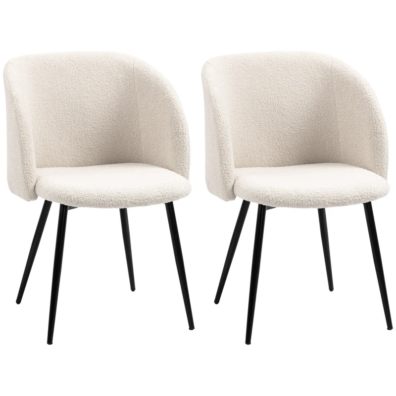Conjunto de 2 Cadeiras de Sala de Jantar com Encosto em Tecido Pernas em Aço 55x62x80 cm Bege Preto