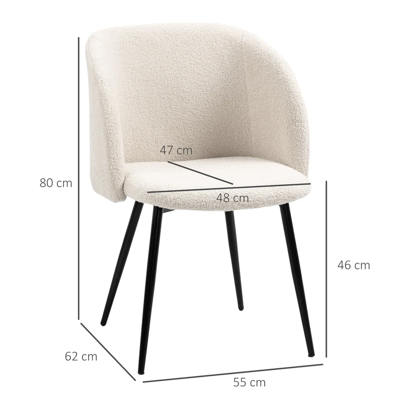 Conjunto de 2 Cadeiras de Sala de Jantar com Encosto em Tecido Pernas em Aço 55x62x80 cm Bege Preto