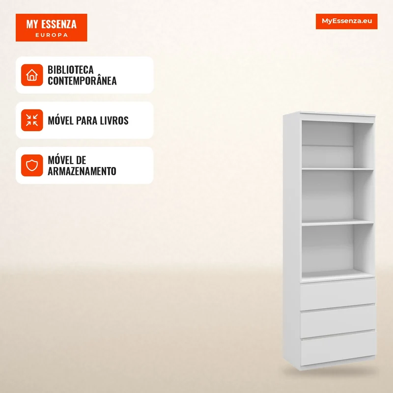 Estante Alta de 180 cm com 3 Prateleiras e 3 Gavetas 60x35x180 cm Branco