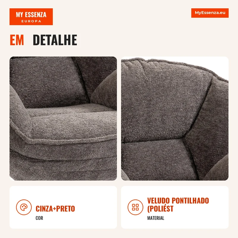 Poltrona Moderna Poltrona com Braços em Veludo e Base Estrela de Quatro Pontas Molas em S Função de Giro 360° Cinza