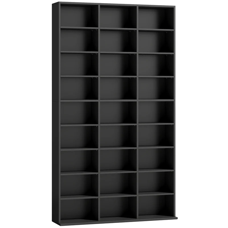 Móvel Porta CD 9 Prateleiras com 21 Prateleiras Reguláveis Estante para 835 CD/500 DVD/640 Salva Espaço 100x24x175 cm Preto