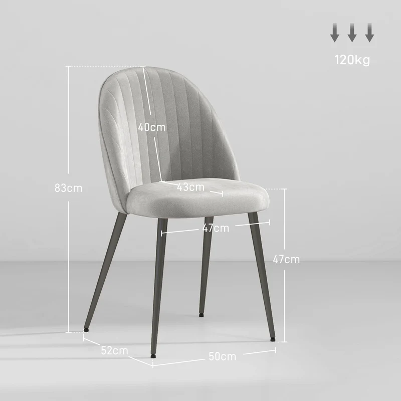 Conjunto de 8 Cadeiras de Sala de Jantar Modernas Cadeiras Estofadas em Veludo com Encosto Alto 50x52x83 cm Cinza