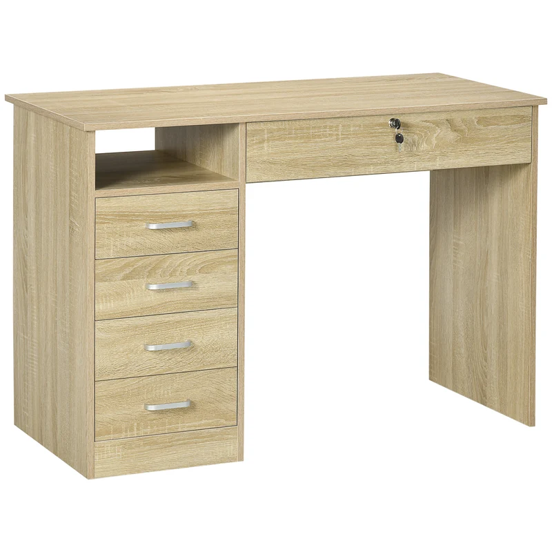 Secretária para Quarto ou Escritório em Madeira com 2 Gavetas e 2 Chaves 110x50x76 cm Branco
