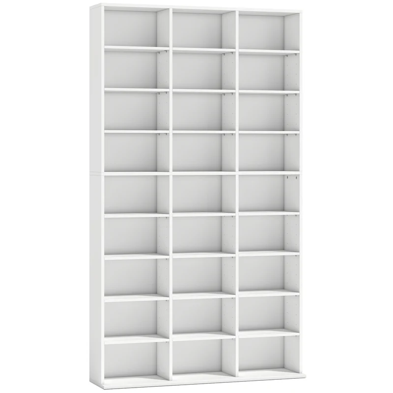 Estante para 835 CDs ou 500 DVDs Estante para Mídias Blu-ray com 27 Compartimentos e 21 Prateleiras Ajustáveis Branco