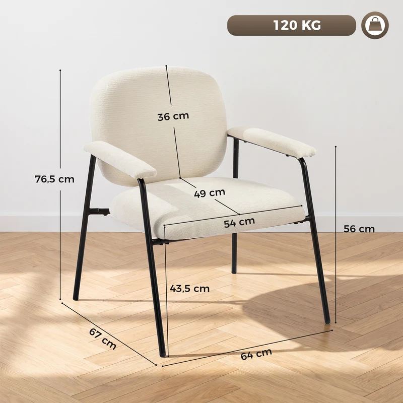 Conjunto 2 Poltronas em Chenille com Encosto Moldado Estrutura em Metal Creme