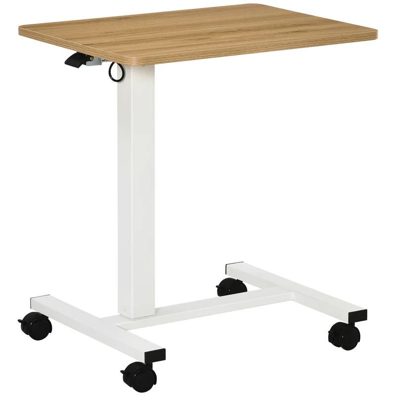 Mesa para trabalhar em pé Regulável em altura incl. 4 rodízios Forma C 65 cm x 48 cm x 70-110 cm Natural + Branco