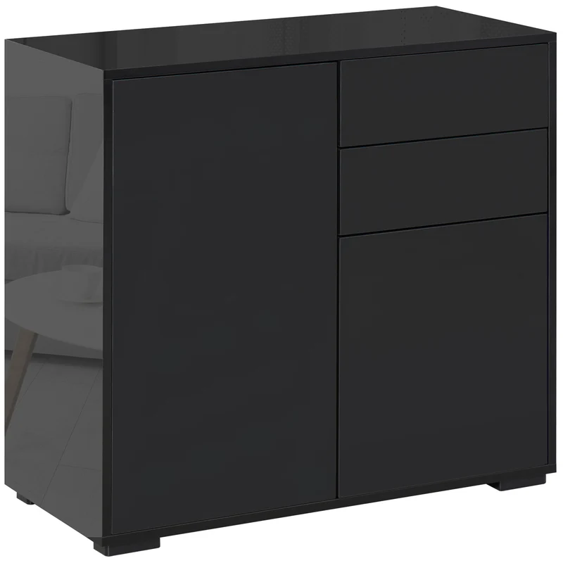 Armário de Arrumação com 2 Gavetas 2 Portas com Fixação Anti-tombamento para Sala de Estar Quarto 79x36x74 cm Preto