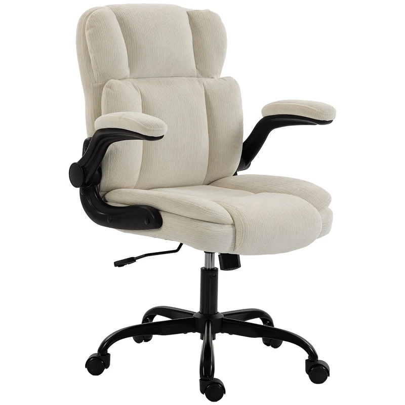 Cadeira de Escritório Ergonómica em Chenille Função de Basculamento Apoios de Braço Eleváveis Altura Ajustável 70x67x108 cm Bege