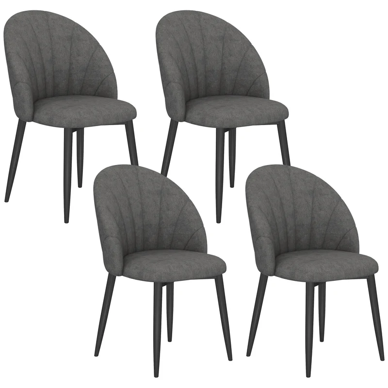 Conjunto de 4 Cadeiras de Jantar Cadeiras de Cozinha com Aparência Aveludada Pernas de Aço sem Braços Cinza