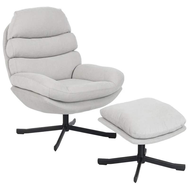 Poltrona Relax com Banco Poltrona Lounge em Tecido Chenille Poltrona de TV Moderna 78x93x100 cm Creme Branco