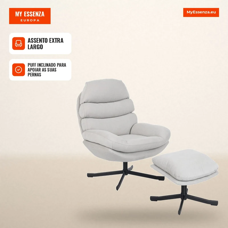 Poltrona Relax com Banco Poltrona Lounge em Tecido Chenille Poltrona de TV Moderna 78x93x100 cm Creme Branco