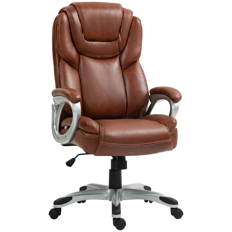 Cadeira de Escritório Cadeira de Escritório com Função de Balanço Rodas Giratórias 360° 66x75,5x115,5-124,5 cm Castanho