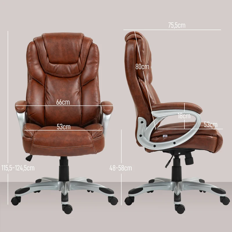 Cadeira de Escritório Cadeira de Escritório com Função de Balanço Rodas Giratórias 360° 66x75,5x115,5-124,5 cm Castanho