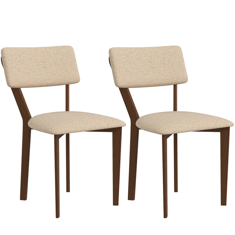 Conjunto de 2 Cadeiras de Jantar Cadeiras de Cozinha com Encosto Pés em Madeira Tecido com Aspeto de Linho 49x56x85 cm Bege