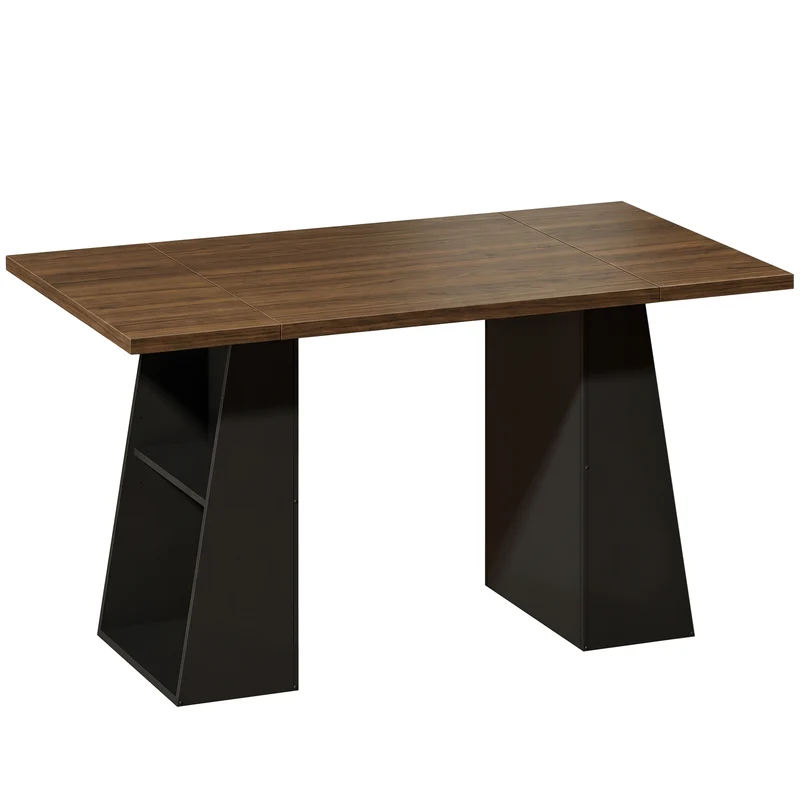 Mesa com 4 prateleiras abertas, design industrial, 140 cm, Marrom-Preto