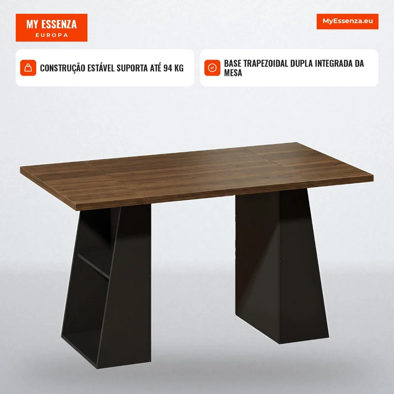 Mesa com 4 prateleiras abertas, design industrial, 140 cm, Marrom-Preto