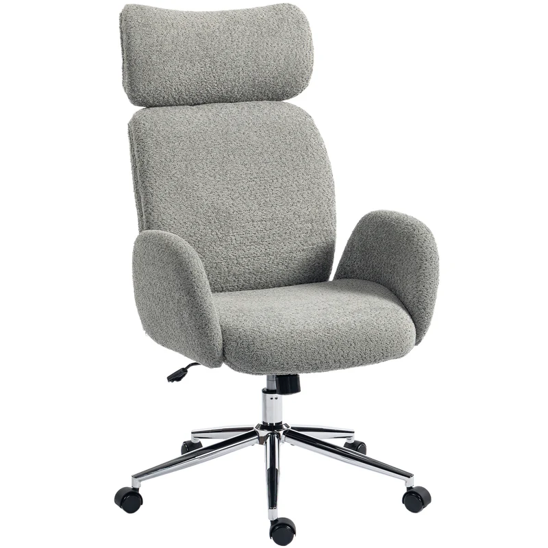 Cadeira de Escritório com Apoio de Cabeça Ajustável Cadeira de Secretária Ergonômica Função de Inclinação Altura Ajustável Cinza Escuro