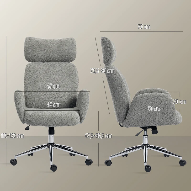 Cadeira de Escritório com Apoio de Cabeça Ajustável Cadeira de Secretária Ergonômica Função de Inclinação Altura Ajustável Cinza Escuro