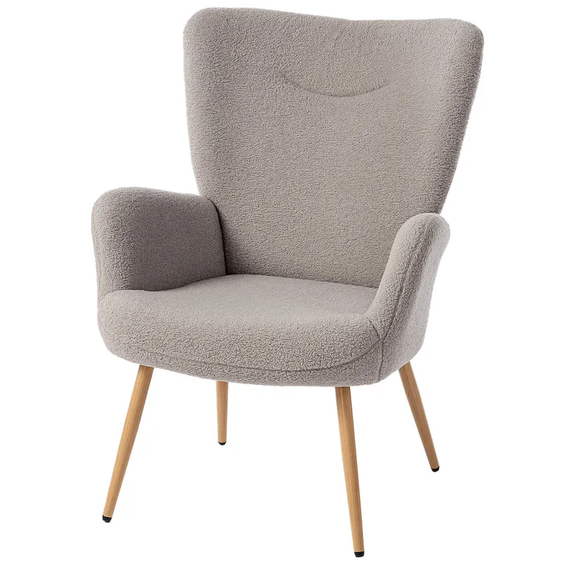 Poltrona de sala, poltrona almofadada em tecido bouclette com encosto alto e apoios de braço, 71x74x97,5cm, cinza