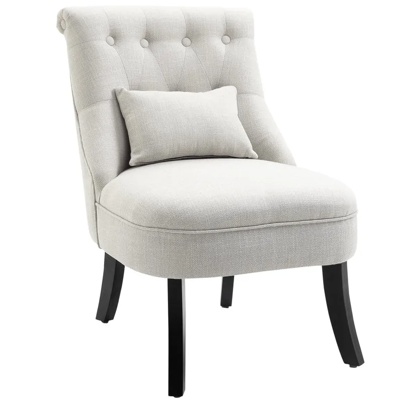 Poltrona estofada macia com almofada lombar, para ler e descansar, revestimento em tecido com aspecto de linho, 52,5 x 69 x 77 cm, Creme branco