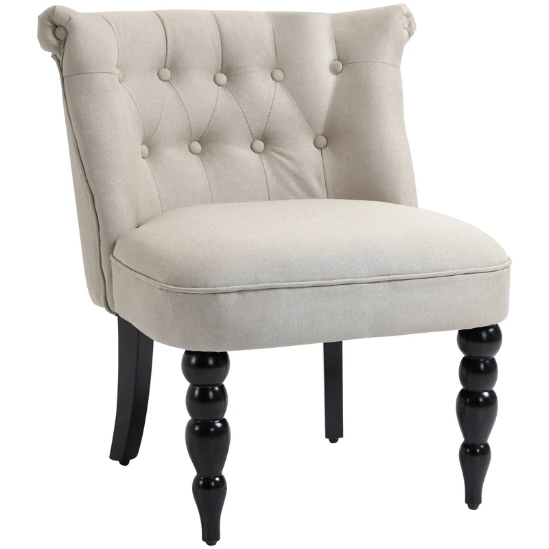 Poltrona Sala de Estar Poltrona Lounge Vintage Poltrona Relax com Pés de Madeira Poltrona de Leitura com Aparência de Linho, Poltrona Estofada para Quarto Bege
