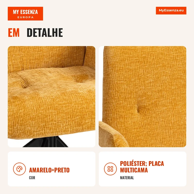 Poltrona Estofada, Poltrona de Destaque, Design Moderno, Giratória, até 120 kg, Amarelo