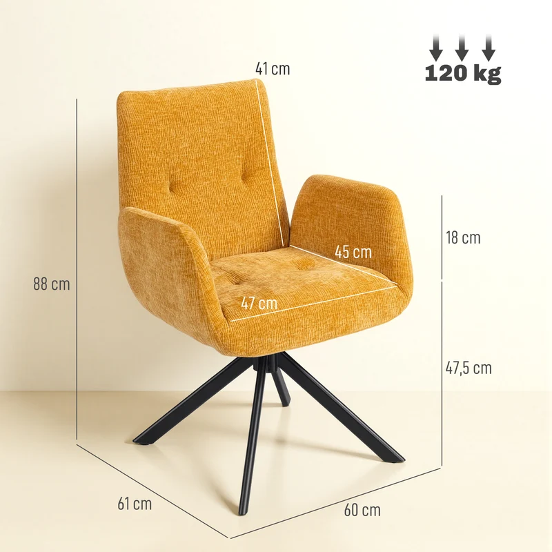 Poltrona Estofada, Poltrona de Destaque, Design Moderno, Giratória, até 120 kg, Amarelo