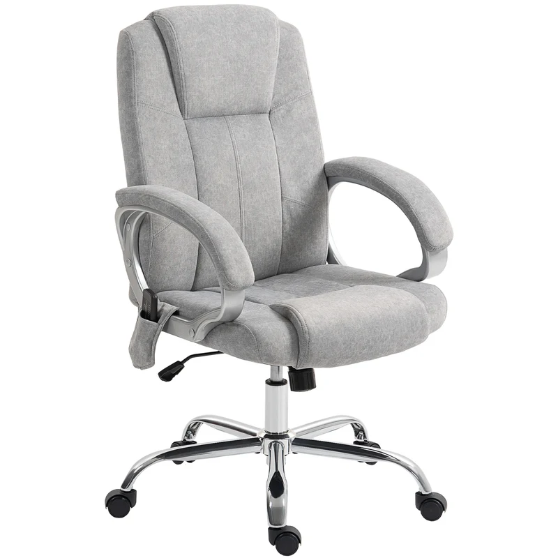 Cadeira de Escritório com Massagem e Aquecimento, Cadeira de Escritório Ergonômica, Altura e Apoios de Braço Ajustáveis, Cinza
