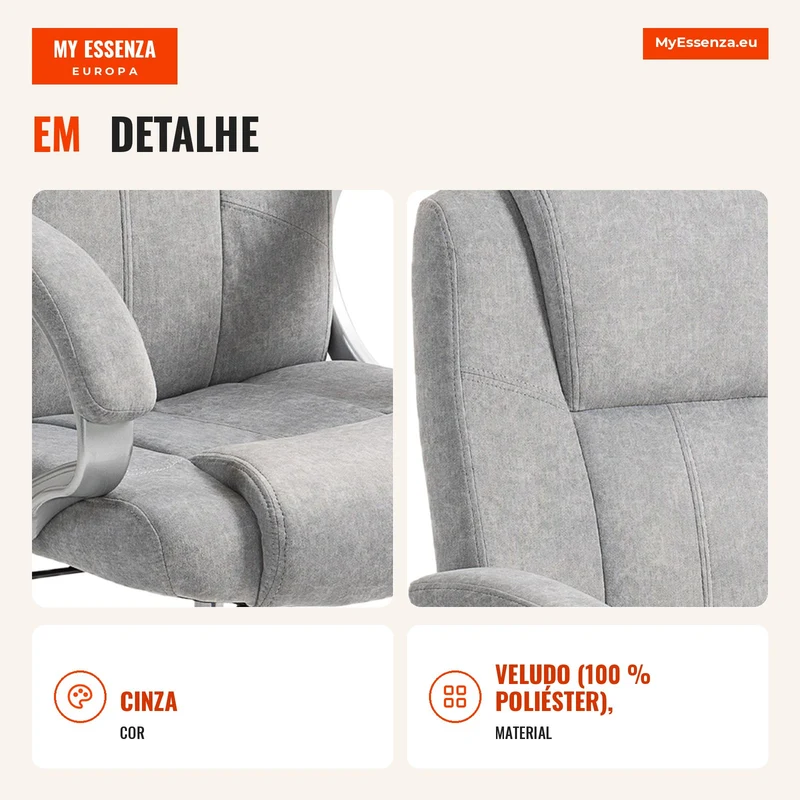 Cadeira de Escritório com Massagem e Aquecimento, Cadeira de Escritório Ergonômica, Altura e Apoios de Braço Ajustáveis, Cinza
