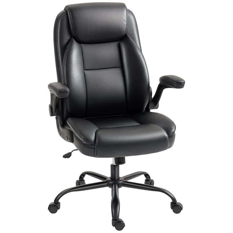 Cadeira de Escritório com Apoios de Braço Rebatíveis Cadeira Ergonômica Altura Ajustável Função de Balanço Preto
