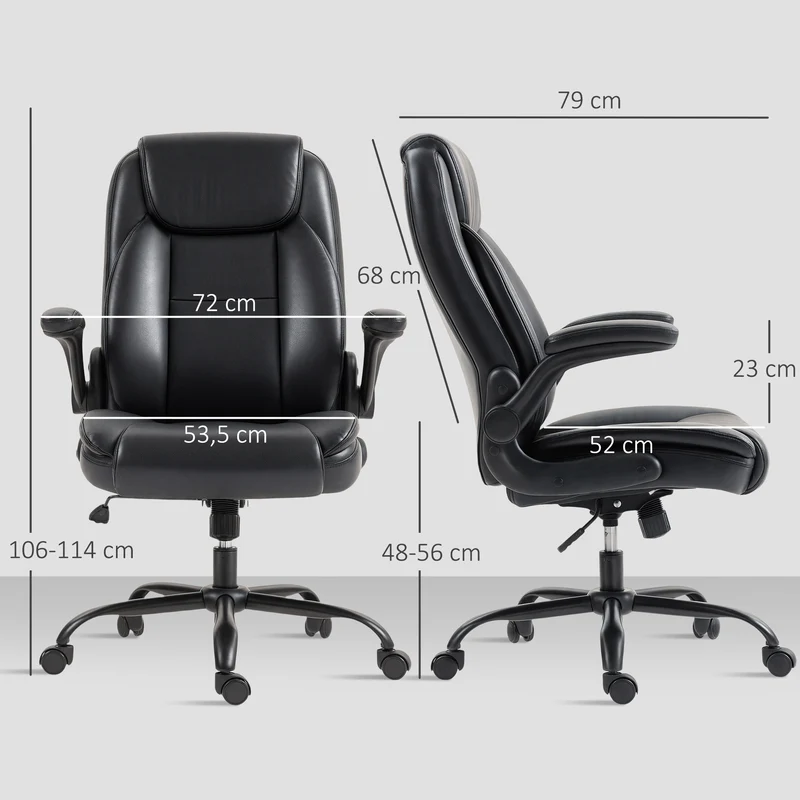Cadeira de Escritório com Apoios de Braço Rebatíveis Cadeira Ergonômica Altura Ajustável Função de Balanço Preto