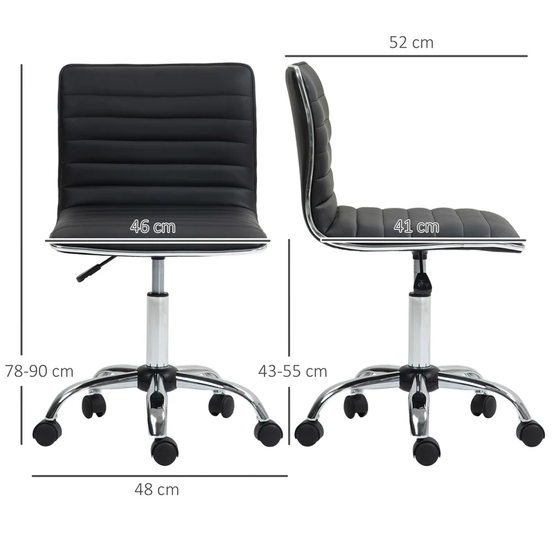 Cadeira de Escritório com Rodas Giratória Altura Ajustável Assento Estofado 48x52x78-90 cm Preto