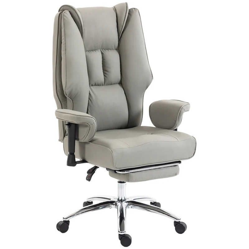 Cadeira de Escritório Ergonómica Reclinável com Apoio para os Pés, Encosto Alto, Altura Ajustável, Cinza Claro