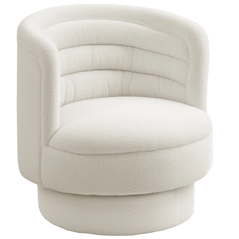 Poltrona estofada giratória, poltrona lounge moderna com estrutura em madeira de seringueira, para sala de estar, quarto, creme branco