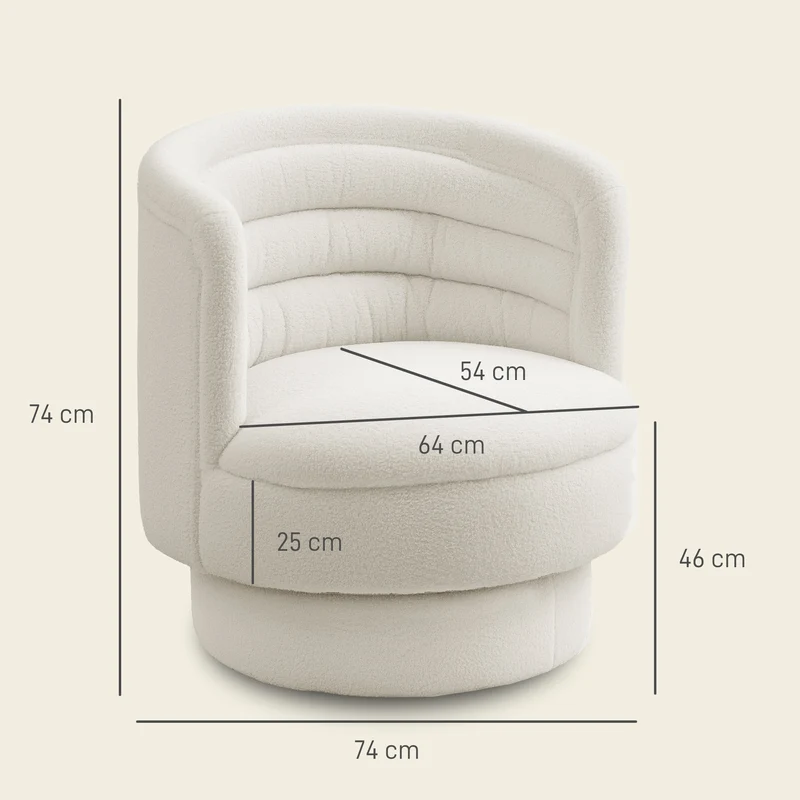 Poltrona estofada giratória, poltrona lounge moderna com estrutura em madeira de seringueira, para sala de estar, quarto, creme branco