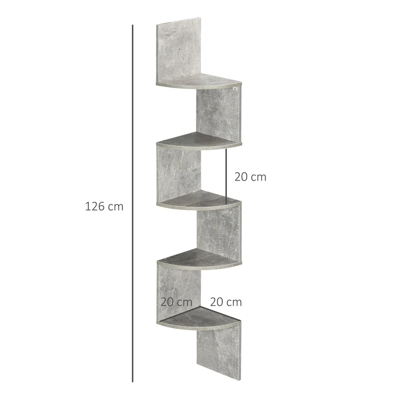 Estante de Canto para Parede Zigzag 20L x 20l x 126H cm 5 Níveis Madeira Cinza