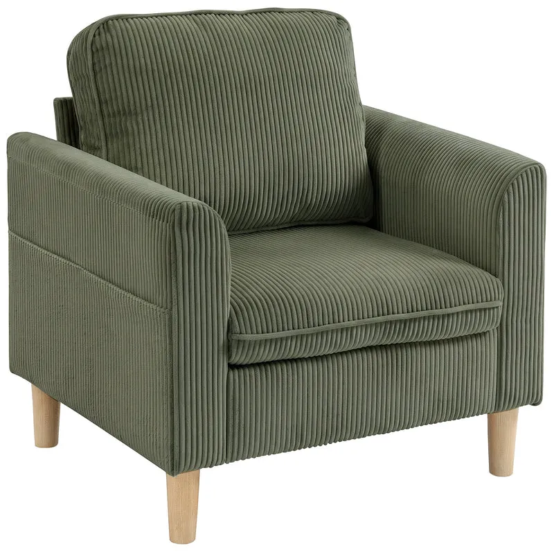 Poltrona de Sala em Veludo Cotelê Poltrona 1 Lugar Estofada com Assento Largo e Almofada com Molas 83x74x87 cm Verde
