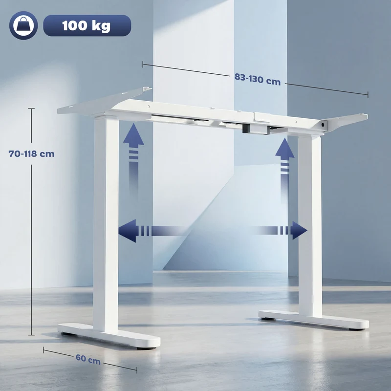 Estrutura de Mesa Elétrica, ajustável em altura, com função de memória, aço, branco