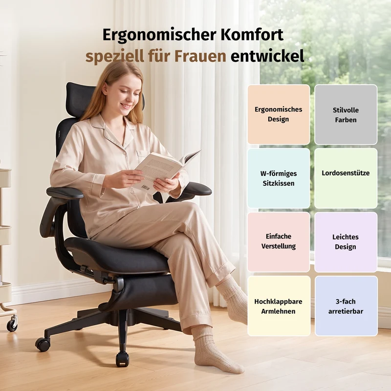 Welax S4 Pro – Ergonomischer Bürostuhl mit hochklappbaren Armlehnen