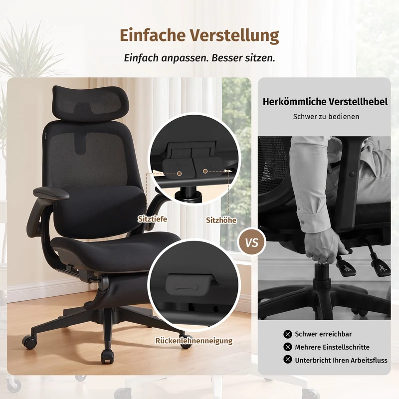 Welax S4 Pro – Ergonomischer Bürostuhl mit hochklappbaren Armlehnen