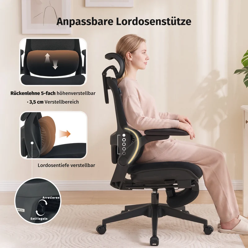 Welax S4 Pro – Ergonomischer Bürostuhl mit hochklappbaren Armlehnen