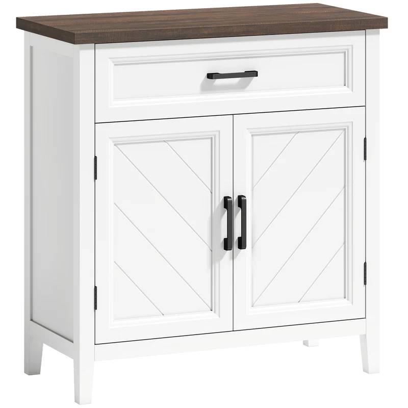 Aparador de Sala Móvel de Arrumação com 2 Portas Gaveta e Prateleira Ajustável 76x35x80 cm Branco